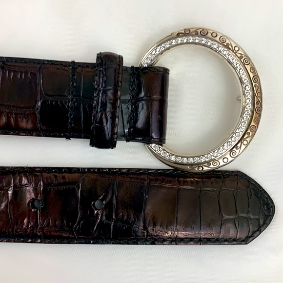 Brighton Brown leather belt, silver pin buckle with rhinestones size 34 - Picture 4 of 7